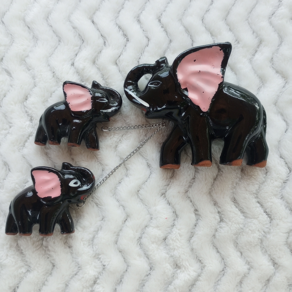 Vintage elephant family Japanese figurines clay